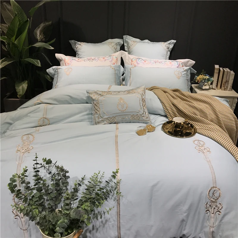 Embroidered Luxury Korean Bedding Set washed Cotton 4pcs King Queen
