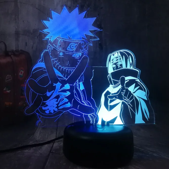 Mixed Sasuke Naruto Аниме Учиха сасуке Узумаки Наруто смешанные двойной Цвета 3D светодиодный Ночной светильник лампа фигурки для мальчиков, детей, детская одежда, игрушка, подарок на день рождения, подарок на Рождество - Испускаемый цвет: Mixed Sasuke Naruto