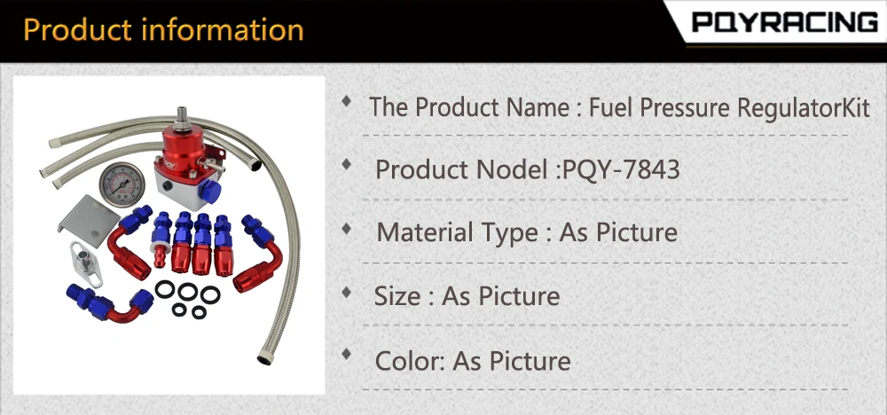 PQY-Универсальный Регулируемый регулятор давления топлива масла 160psi манометр 6 фитинг конец с/без Логотип pqy+ наклейка PQY 7843R
