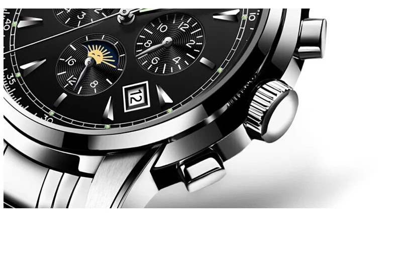 DOM новые механические мужские часы Moon Phase лучший бренд класса люкс стильные Водонепроницаемые многофункциональные спортивные автоматические часы Relogio Masculino M-75