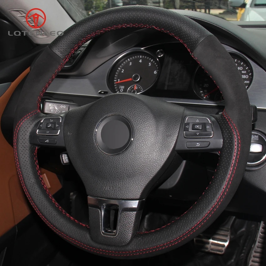 LQTENLEO черный натуральная кожа Замша Чехол рулевого колеса автомобиля для Volkswagen VW Tiguan Passat B7 Passat CC Touran Magotan Jetta