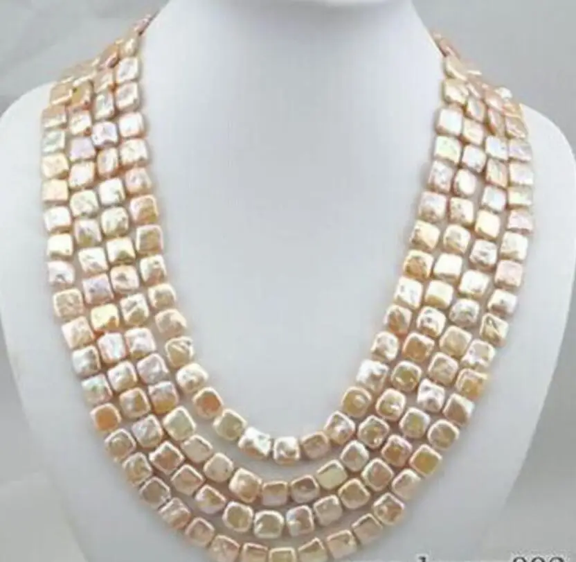 

Hot sale new Style >>>>>11mm pink square freshwater pearl jewelry 100"necklace