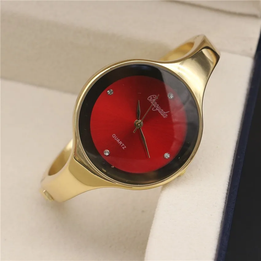 Топ бренд женские часы-браслет оригинальное платье женские повседневные и модные стальные круглые циферблаты Уникальные кварцевые часы - Цвет: gold red