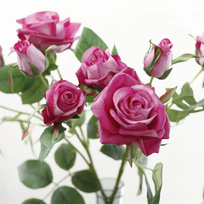 Flone 5 Heads Real Touch Rose Flower Branch Artificial Rose Flower Bouquet Fake Flower Wedding Home Office Party Decor Art (1)