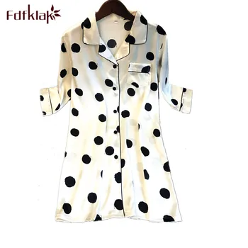 

Fdfklak Fashion polka dot night dress spring summer nightgown women sleepwear dresses loose female nightwear gown nightshirt