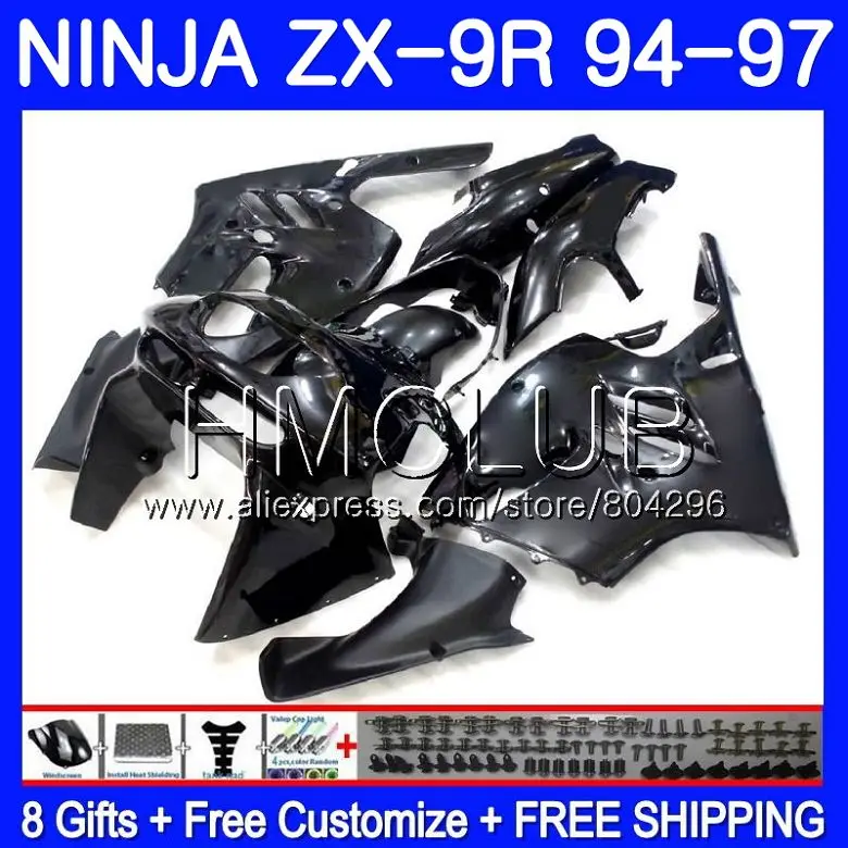 

ALL Gloss blk Bodys For KAWASAKI NINJA ZX900 ZX-9R 94 95 96 97 46HM.17 ZX 9 R 94 97 ZX 9R 900CC ZX9R 1994 1995 1996 1997 Fairing