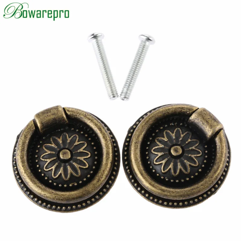 

bowarepro 1Pc Antique Bronze Furniture Handle Cabinet Knobs and Handles Round Flower Drawer Cupboard Pull Handles Furniture 36mm