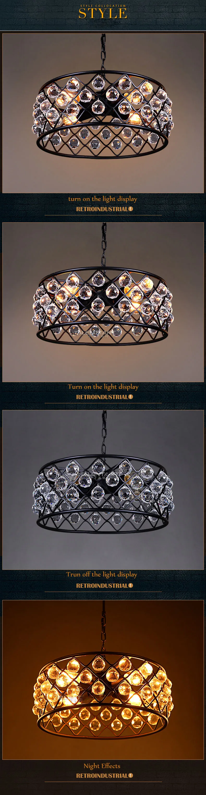 Лофт американский хрустальные люстры Ретро гладить E27 LED Droplight творческая страна для Гостиная ресторан магазин Книги по искусству лампа