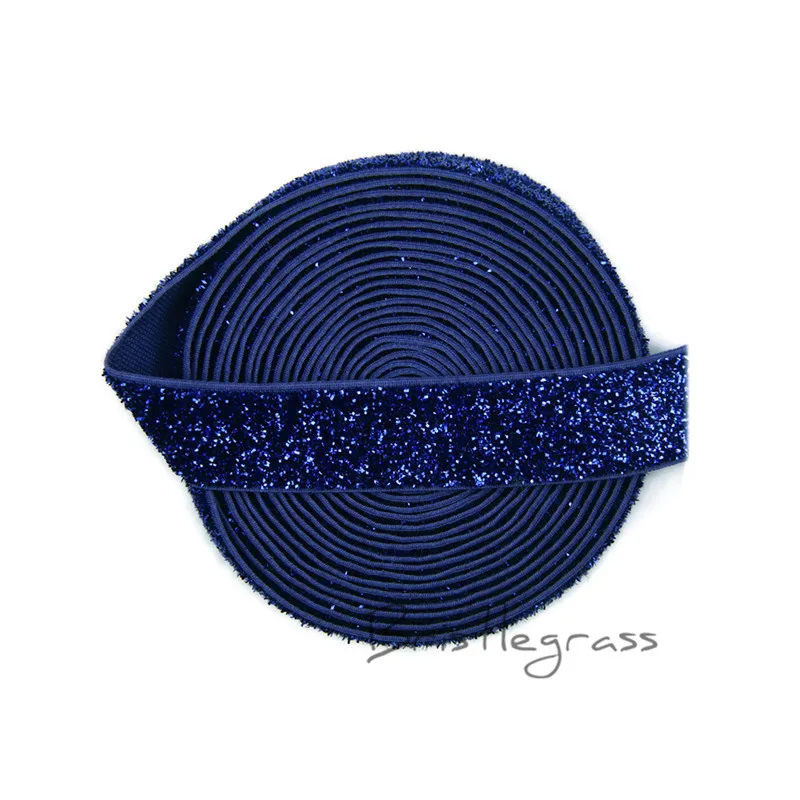 

BRISTLEGRASS 3 Yard 5/8" 1.5cm Navy Glitter Metallic Fold Over Elastic Spandex FOE Kid Hairband Headband Lace Trim Sewing Notion