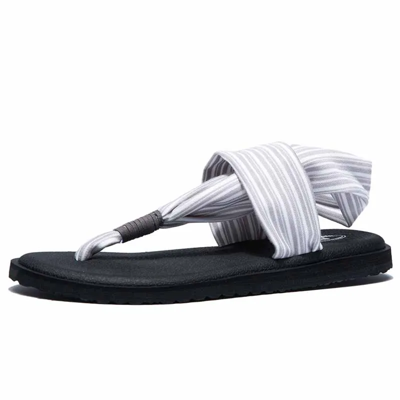Sanuk Yoga Sling size 8 Gray White Striped Sandal Flip Flops Slingbacks