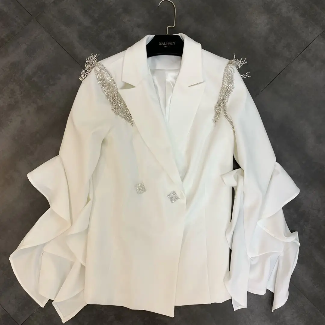 

2019 summer new lapel lace split sleeves tassel diamond decorative blazer