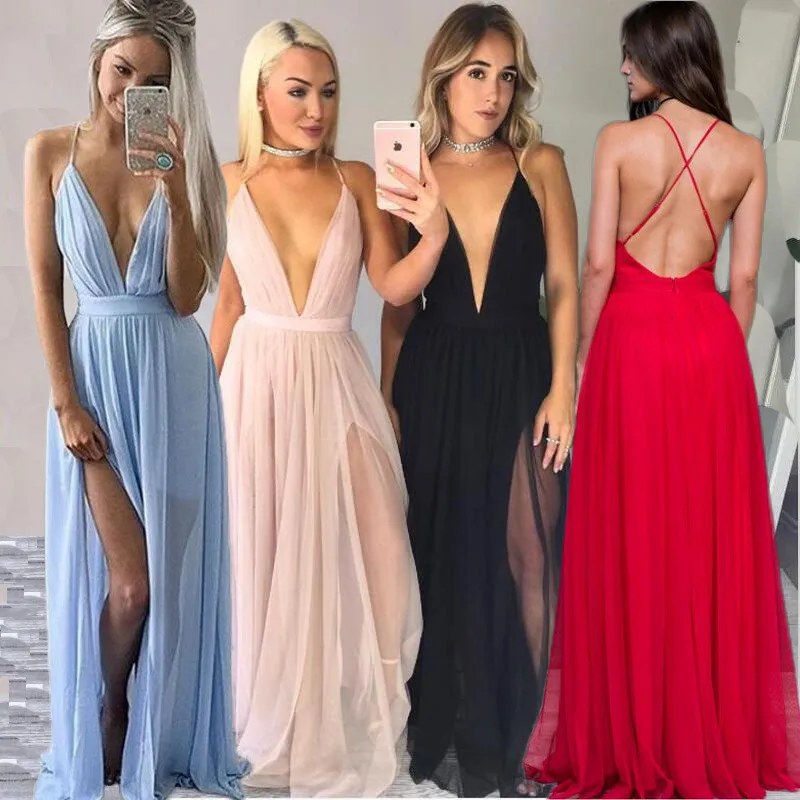 Ahmagen Deep V Neck Backless Spaghetti Strap Dress Slip Pleated Summer Beach Dress 2017 Sexy Long Maxi Boho Dresses01