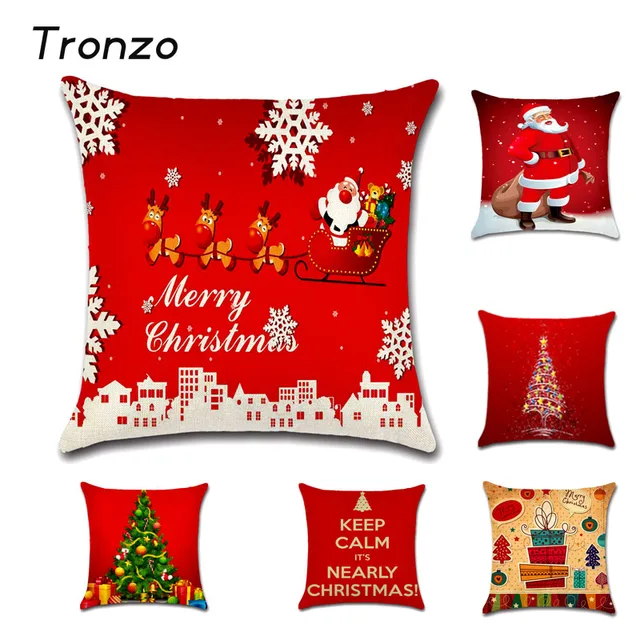 Tronzo 4545CM Christmas Decorations For Home Xmas Pillowcase Tree Santa Claus Linen Cushion Cover