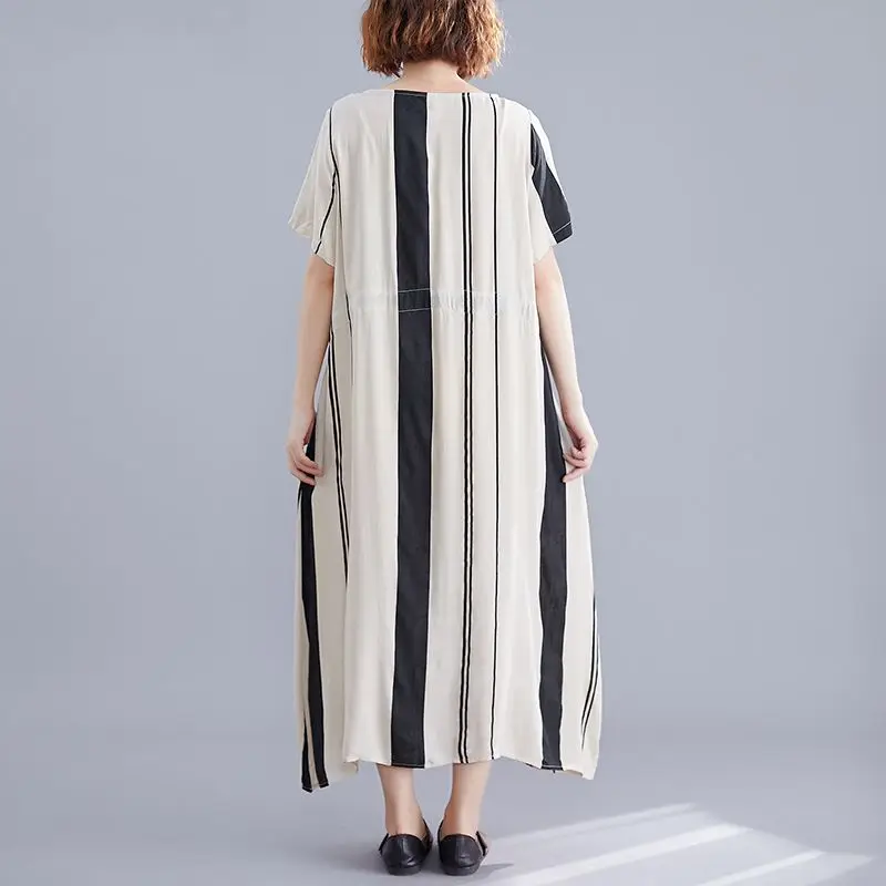 NYFS новое летнее платье свободного кроя модное удобное женское длинное платье в полоску винтажное женское платье большого размера