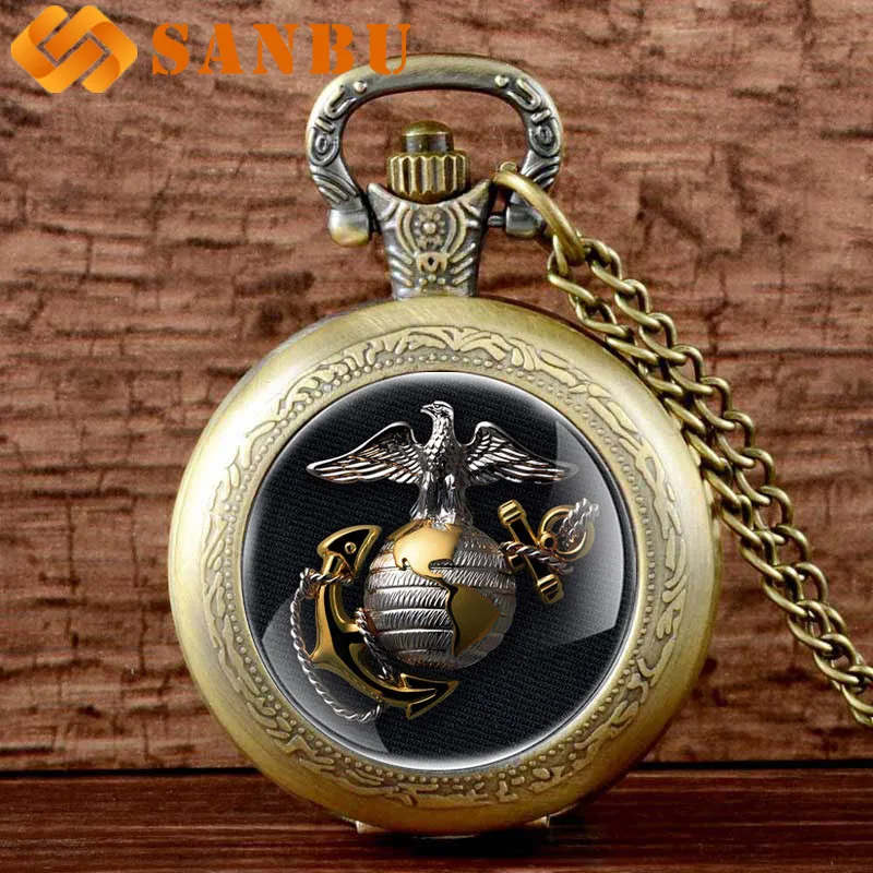 Новая мода США морской корпус-USMC кварцевые карманные часы Винтаж для мужчин Классический цепочки и ожерелья ювелирные изделия