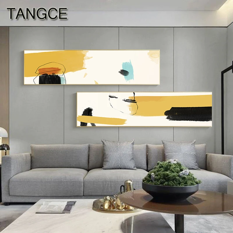 Us 7 18 47 Off Fashion Beautiful Blue Yellow Wall Art Pictures Abstract Canvas Art Banner Poster Print For Living Room Bedroom Tableaux Nordic In
