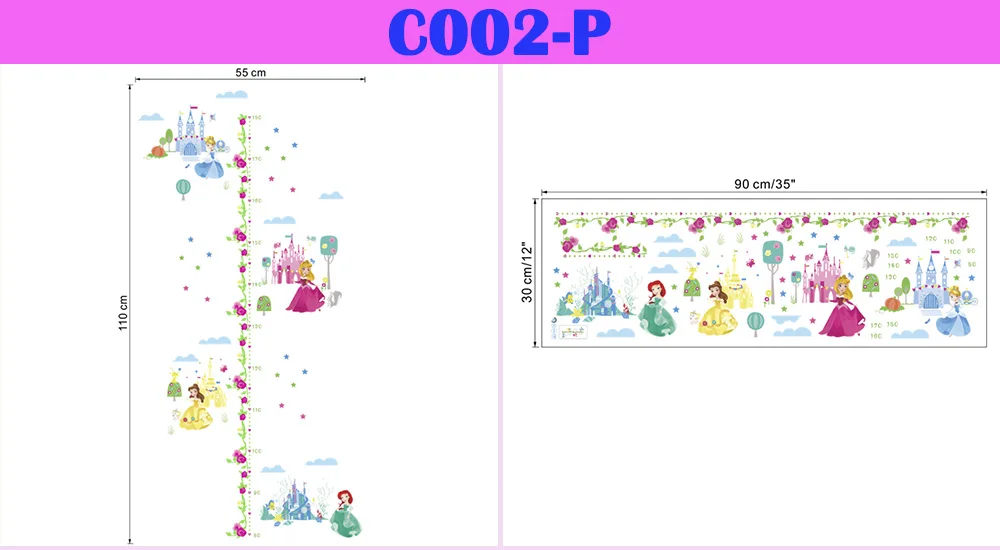 Белоснежка, Анна, Эльза, Русалка, Рапунцель, Золушка, Белль, принцесса, диаграмма роста, наклейки на стену, домашний декор, дети, измеряющие рост, наклейки