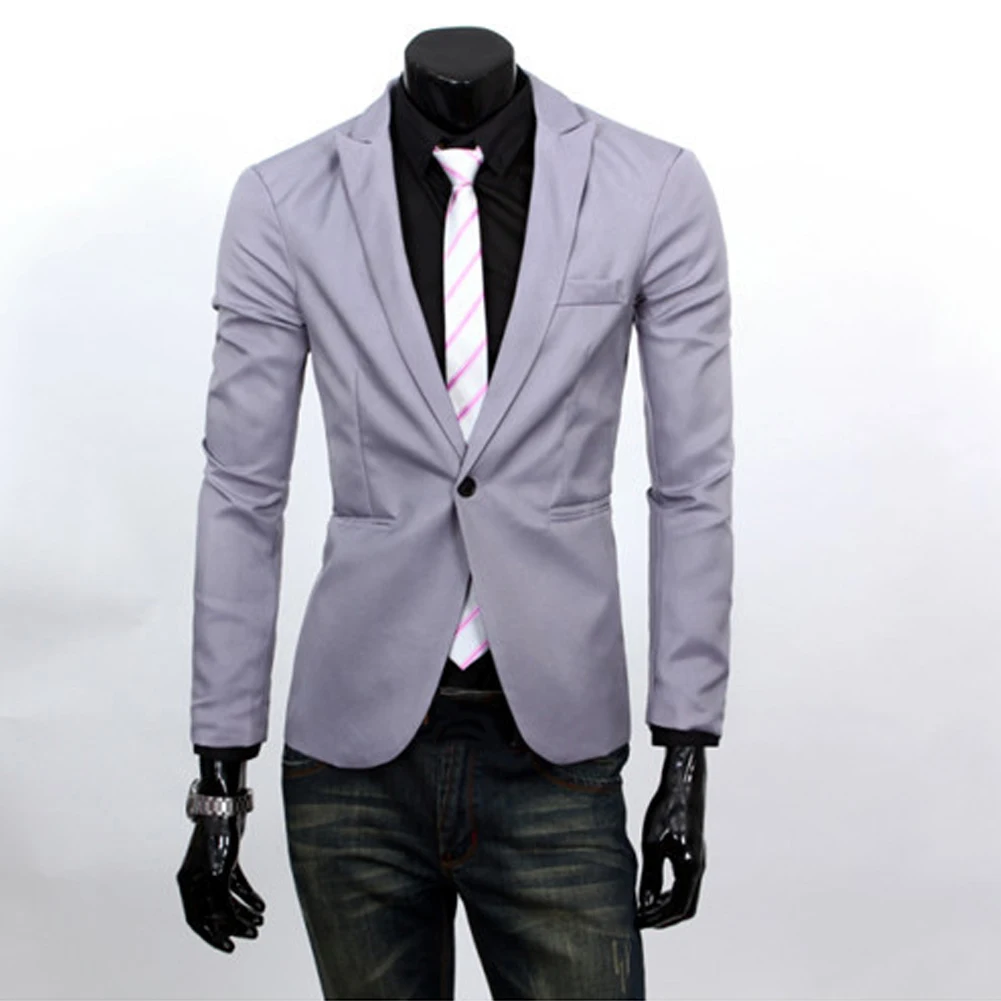 Трендовый Мужской приталенный солидный цвет Повседневный костюм пиджак топ Корейская версия тонкий мужской деловой Свадебный костюм - Цвет: Grey
