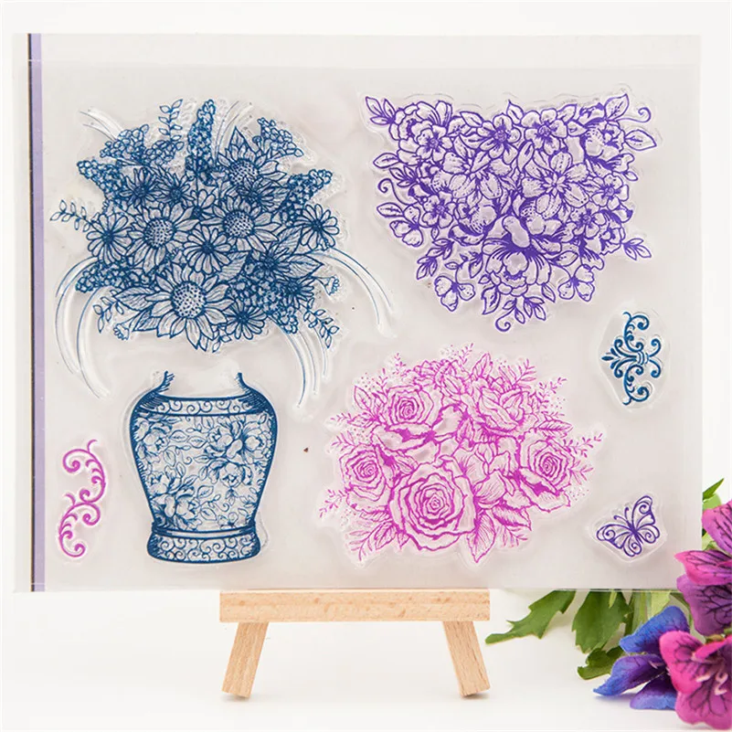 

New 2016 flowers bouquet design lace clear stamps siliconr gel material handmade scrapbooking embellishments CC-091