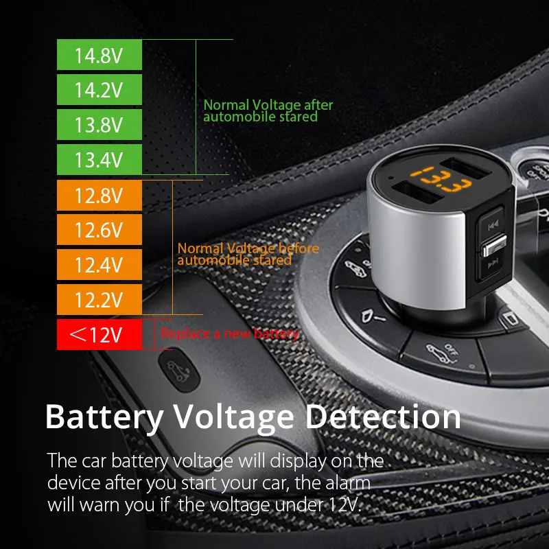 VANJEW C26S Car Bluetooth FM Transmitter 5V/ 3.4A Dual USB Ports Charger U-Disk MP3 Player Transmiter for Car Hands-free Calling