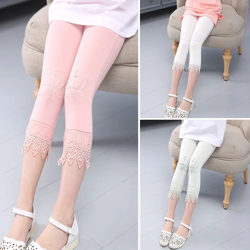 

Girls leggings Comfortable elastic Cotton Summer pants Kids clothes Cropped Trousers girl Rhinestones leggings Kids skinny