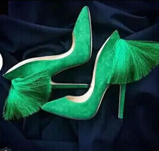 new fashion high quality pointed toe back tassel decoration pumps slip-on high heel fringed dress shoes