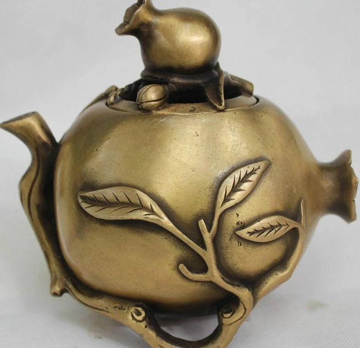 

6"Chinese China Bronze Lifelike Lucky Pomegranate Statue Incense Burner Censer