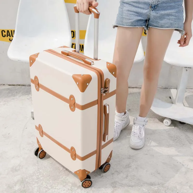 beige BeaSumore ретро чемодан на колёсиках набор Spinner Женская дорожная сумка чемодан колеса пароль тележка 20 дюймов студенческий носить на багажник - Цвет: beige
