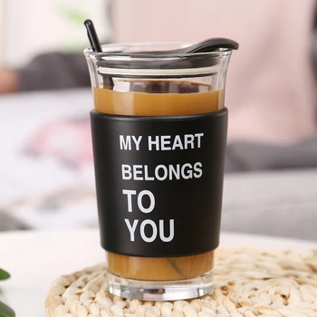 

Chic Creative Glass Coffee Mugs BPA Free Hand Cup Lid Spoon Anti-scalding Mug Tea Milk Cups Home Office School Stylish Gift 1PCS