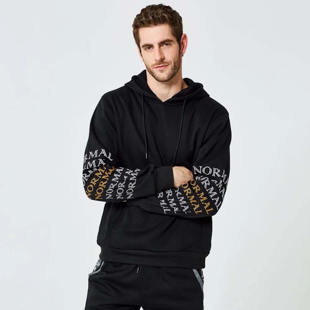 

ASALI Men Hoodies Casual Hooded Sweatshirt Letter Print Sleeve Cotton Warm Fashion Hip Hop Streetswear US Plus Size Men Hoody