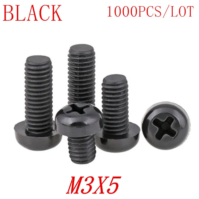 1000PCS wholesale M3*5 M3x5 black nylon plastic round pan head screw