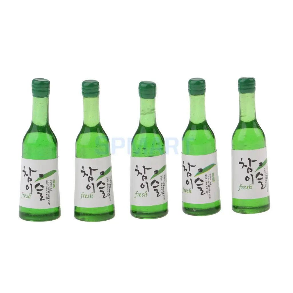 MagiDeal 5Pcs 1/12 Scale Shochu Bottles Model Foods Groceries for Dolls House Kitchen Restaurant Decor Accessories Pretend Play