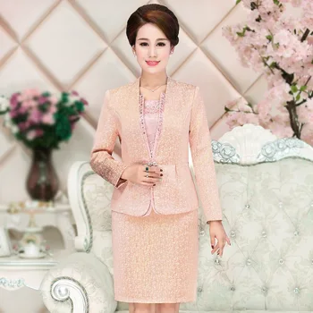2 Pieces High Quality Fashion Autumn Winter Mid Old Aged Clothing Plus Size Slim Suits Dress Women Clothes Set original 2 pieces set dress 2017 new autumn slim fashion temperament black lace dresses women