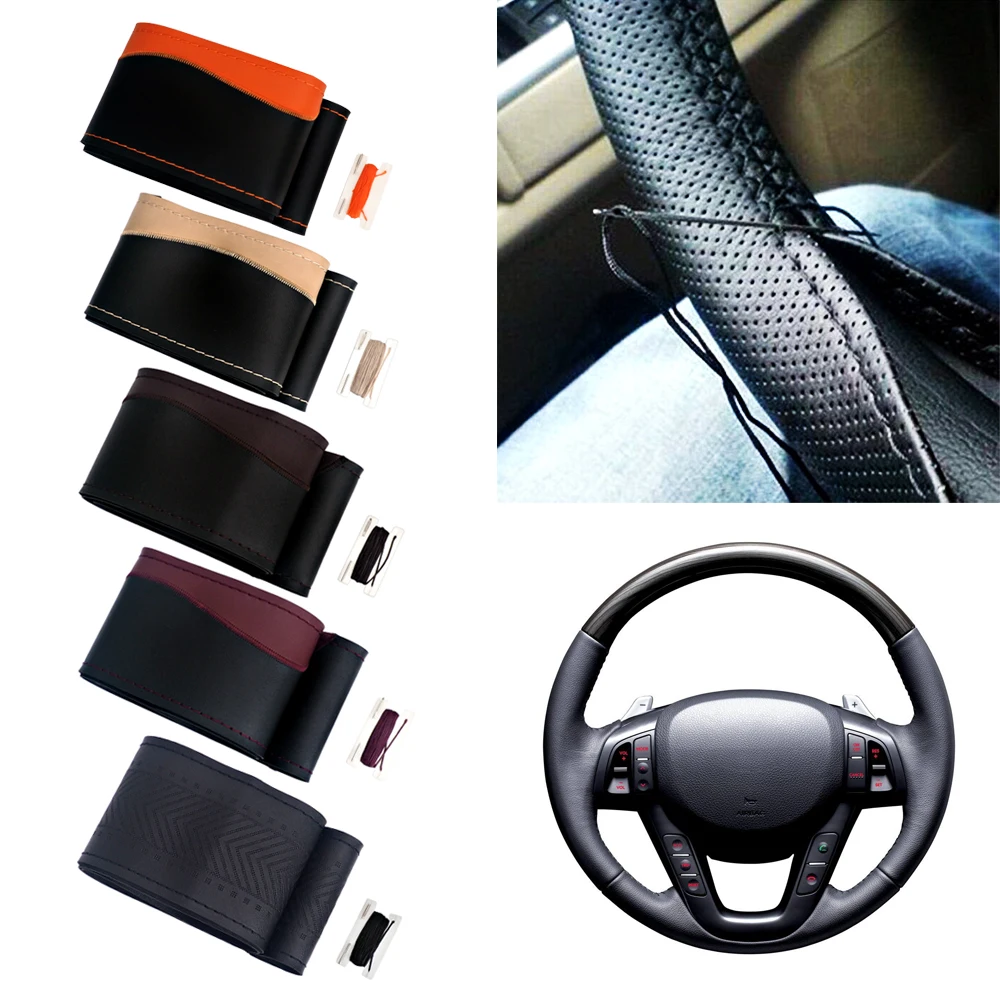 

38CM DIY Steering Wheel Covers for AMG Mercedes Benz W212 W205 W204 CLA Leather With Needle and Thread Car Interior Accessories