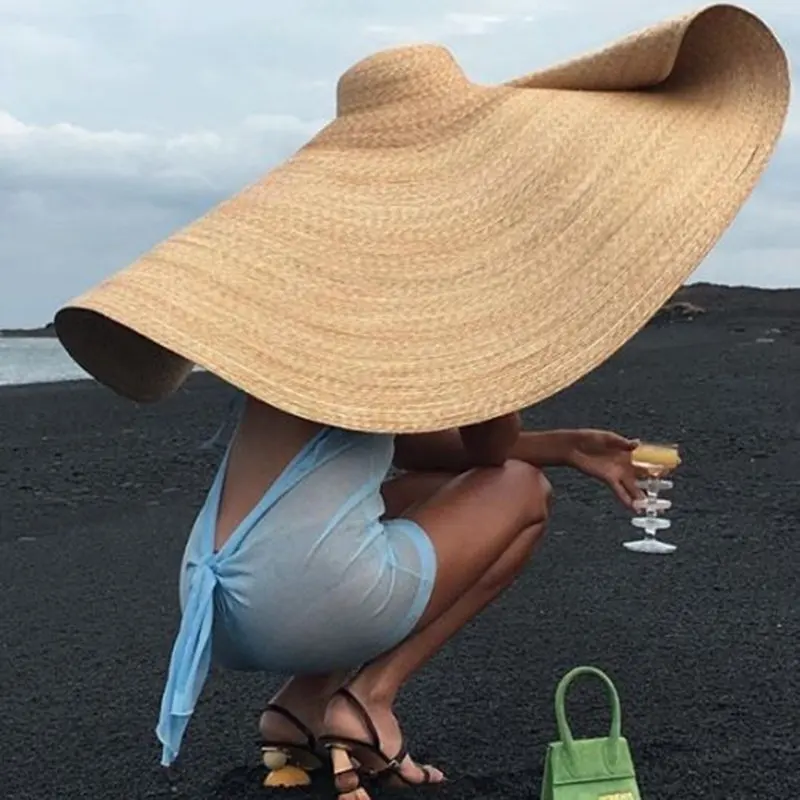 

2019 Novelty Women Summer Super Large Beach Straw Hat Fashion Visor Cap Anti-UV Sun Protection Foldable Hats 31inches/80CM