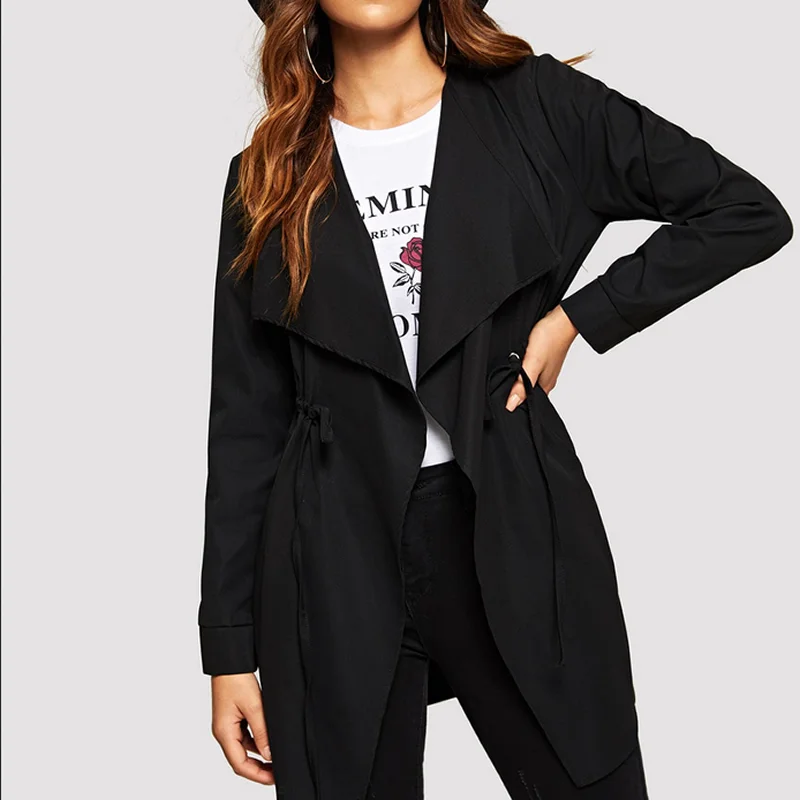 

Waist-Controlled Women Trench Coat 2019 Fashion Windproof Mid-Long Style Slimming Trench Coat Ladies Autumn Solid Overwear Coat