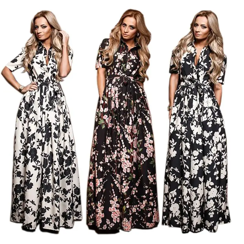 Buy Women chiffon thin dress 2017 women Spring Summer printing long dress V