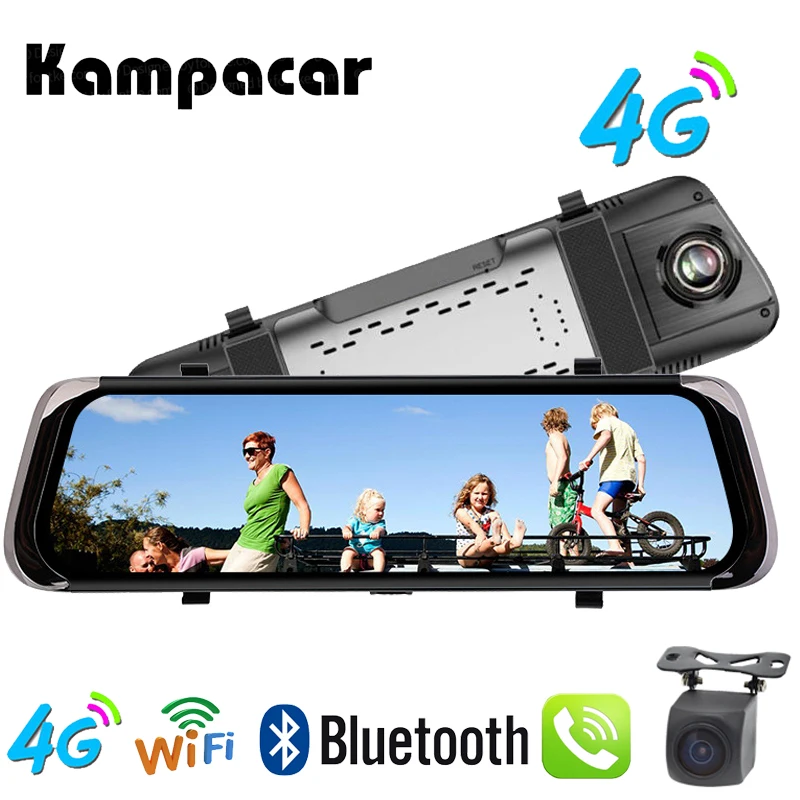 Kampacar 10 Inch Android Smart Rearview Mirror font b Camera b font Dvr Car 4G GPS