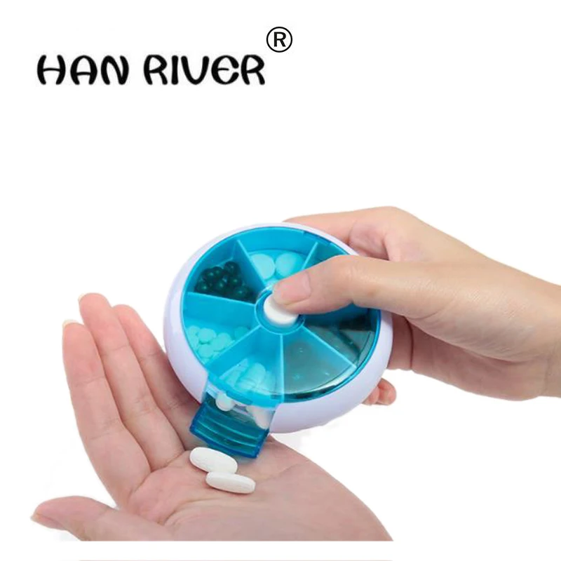 

Creative multifunction round seven lattice rotation PCS portable 7, 7 days a week week plastic portable small boxes