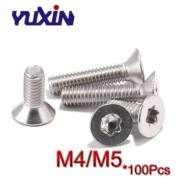 

100Pcs/Lot M4 M5*L ISO14581 A2-70 Stainless steel 304 Countersunk Head Torx Screw Flat Six-lobe Machine Screws