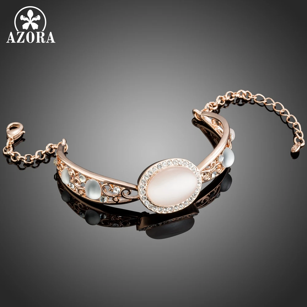 AZORA Luxury New Geometric Ancient Pattern Cat's Eye Stone Chain Link Bracelet Women Adjustable Bracelets Fashion Jewelry TS0181