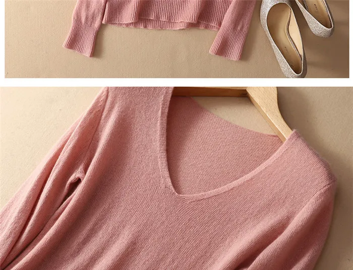 Для женщин свитер Демисезонный краткое кашемир женские v-образным вырезом Тонкий Топ базовый одноцветное Цвет Тонкий Короткие пуловеры свитер