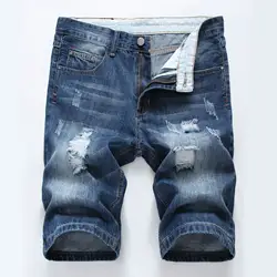 Мужские рваные короткие джинсы 2019 летние модные повседневные дырочки тонкие однотонные длина выпрямленного колена обычные мужские