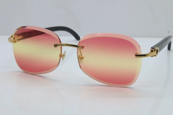 2018 New Cartier Rimless  T8200847 Black Buffalo Horn Sunglasses in Gold Pink Lens (1)