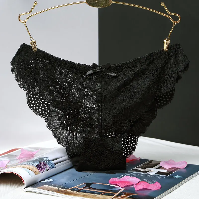 BANNIROU 1 szt. Seksowne koronkowe przezroczyste figi bielizna dla kobiety kobiece majtki z niskim stanem z kokardką bielizna damska Intimates