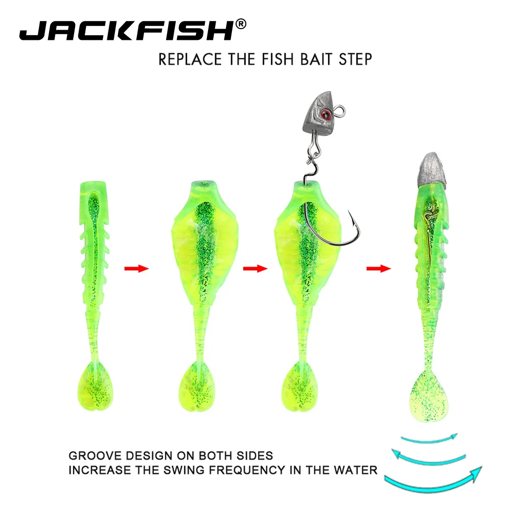 JACKFISH Jig Head T Tail Soft Fishing Lure 3PCS/10.5cm/15g Soft bait with Grankhook Swimbait fishing Tackle Pesca jigging lure