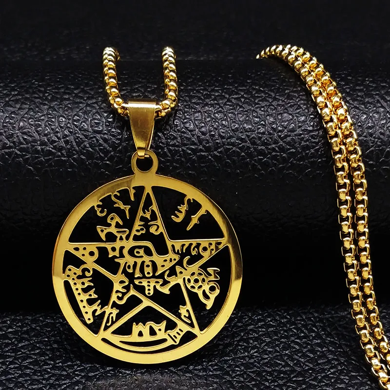 

Witchcra Pentagram Stainless Steel Choker Necklace Women Unique of religion Silver Color Necklaces Jewellery wicca collar mujer