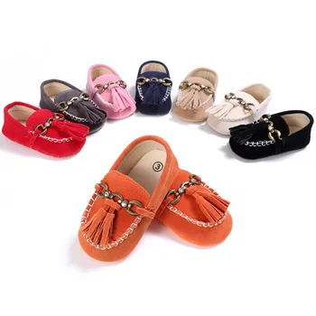 

Baby shoes boys and girls newborn peas shoes solid color buckle tassel soft bottom boys and girls non-slip toddler baby shoes