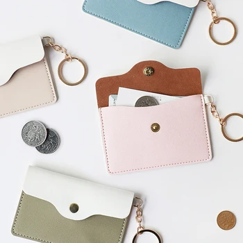 

PU Leather Card Holder Classic Simple ID Card Badge Holder with Key Ring Multifunctional Card Case Student Creative Supply