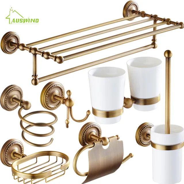 Antique Solid Br Bathroom Accessories Set Carved Bronze Antique Solid Br Bathroom Accessories Set Carved Bronze Hardware Brushed Wall Mounted Bath